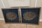 S/2 Pottery Barn Gallery Picture Gray Wash Frames Shadow Box Gold Coral Wall Art