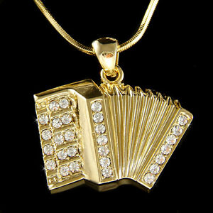 ~Accordion Squeezebox made with Swarovski Crystal Musical Music Necklace Jewelry