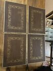 Vintage Mid Century Modern Set of 4 Faux Wood Metal Gold TV Tray Tables w Stand