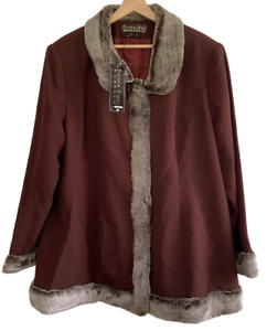 NWT Donna Vinci Couture Blazer Jacket Size 22 Brown Burgundy Faux Fur Snap Close