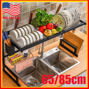 2 Tier Over The Sink Dish Drying Rack Stainless Steel Kitchen Dish Drainer Black