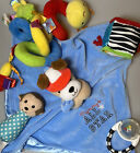 Lot Soft Baby Toys Plush Monkey Rattle Blue Puppy Lovey Blanket Teether Boy Girl