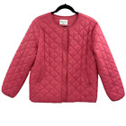 Patty Kim Quilted Puffer Jacket Round neck Snap Front Pink Womens size XL