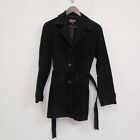 Vintage Cavalini Womens 100% Leather Suede Black Trench Coat Grunge Y2K Button