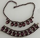 Vintage Amethyst Rhinestone Necklace And Bracelet Set