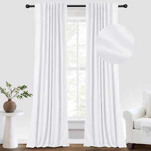 New Listing100% Blackout White Curtains for Bedroom 96 Inches Long, Linen Blackout Curtains