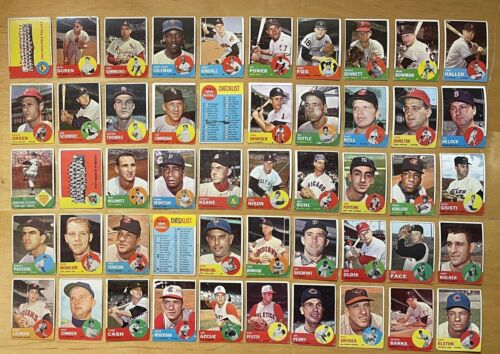 1963 Topps Baseball Lot Of 50 Different With High #’s RC’s Semi Stars Low Grade