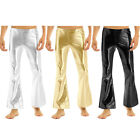 US Men's Shiny Metallic Disco Pants Bell Bottom Flared Long Solid Color Pants