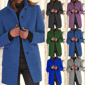 Women's Woolen Trench Coat Long Jacket Ladies Winter Warm Overcoat Outwear Tops