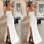 Long Sleeves Wedding Dresses Mermaid Side Split Satin White Ivory Bridal Gowns