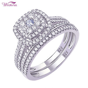 Wuziwen Engagement Wedding Ring Set 1.6CT AAAAA CZ Sterling Silver Promise Ring