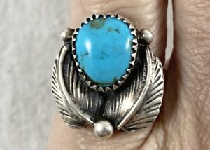 Old Pawn Navajo Sterling Silver Turquoise Ring Size 7