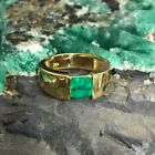 1ct Simulated Green Emerald Real 14K Yellow Gold Men's Ring Wedding Pinky Band
