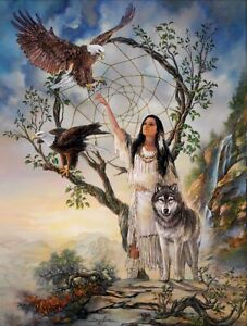 5D Diamond Painting Indian Girl, Wolf & Eagle Kit