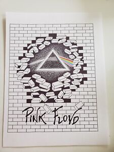 Painting Pencil Drawing  PINK FLOYD DARK SIDE OF THE MOON size 9/12 inch paper