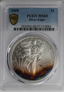 Toned 2008 American Silver Eagle PCGS MS 68