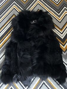 Designer Catch Me Black Fox Fur/ Lapin Fur Gilet Size S/M, Uk10-12