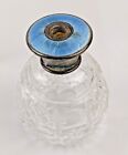 Antique Silver and Blue Guilloche Enamel Crystal Perfume Bottle for Atomizer