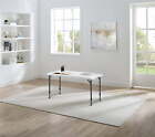 4 Foot Adjustable Height Folding Plastic Table, Indoor Outdoor, White Granite US