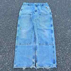 Vintage carhartt faded blue denim jeans double knee work wear carpenter pants