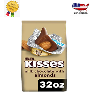 New Hershey's Kisses Milk Chocolate with Almonds Candy, Party Pack 32 oz