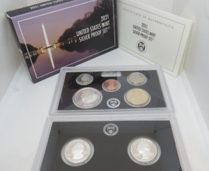 2021 UNITED STATES MINT SILVER PROOF SET 7 COINS WITH COA & BOX