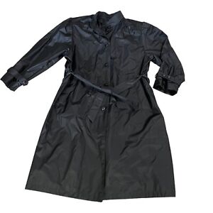 Classic Petites Brand Black Long Sleeve Button Closure Trench Coat Sz 16 Belted