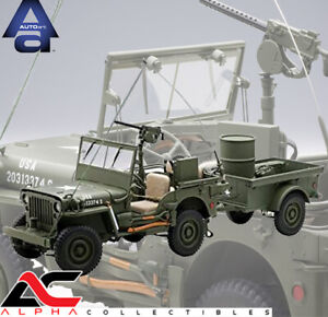 AUTOART 74016 1:18 JEEP WILLYS ARMY GREEN WITH TRAILER AND ACCESSORIES