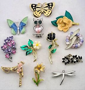 12Pc Multicolor Mixed Material Brooch Pin Jewelry Lot Vintage Now Enamel Rhinest