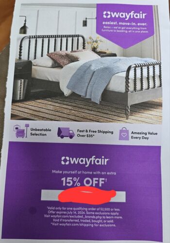 New Listing15% Off Wayfair Coupon for Orders up to $2,500 Good til July 14th 2024