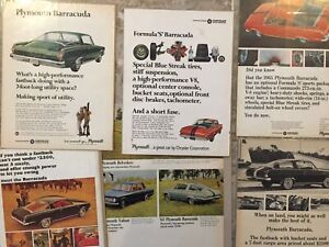 1966 Plymouth Barracuda 273 Commando V*8 Lot of 6 *Original*print*car ad 1966
