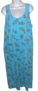 Fresh Produce Turquoise Fish Print Sleeveless Cotton Maxi Dress Sz XL