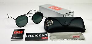 Ray-Ban Round Double Bridge Polished Black Frame With Blue/Gray RB3647N 002/R5