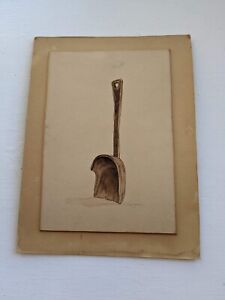 New ListingS Campbell 71 VINTAGE Watercolor 7X9 PICTURE Art Painting Wooden Shovel Signed
