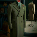 New Men's Military Green Wool & Cashmere Great Double Breasted Coat Long coat