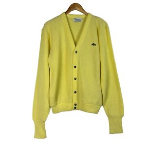 Izod Lacoste Vintage Yellow Acrylic Cardigan Sweater Mens Size Medium