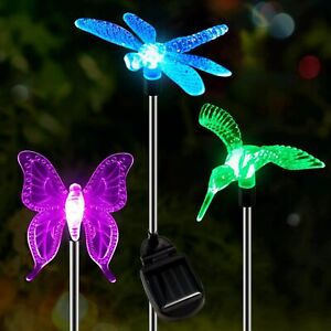 3Pack RGB Color Changing Solar Lights Hummingbird Butterfly Dragonfly Lights