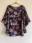 $99 CHICO'S Mixed Soriee Poncho Top Navy Floral Lightweight Career Casual M L