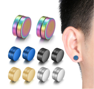 Men Women Stainless Steel Stud Earrings Magnetic Ear Plugs Non-Piercing Clip On