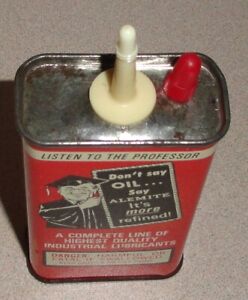 1960's NOS Vintage ALEMITE 4 Oz Household Oil Can - Handy Oiler Tin w/ Graphics