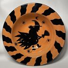 Laurie Gates Halloween Bowl 9”. Witch & Spiders. Orange, Black.