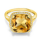 10K Yellow Gold Citrine & White Created Sapphire Ring For Women | 6.09 Cttw |