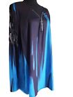 NWOT Womens 3X Plus Size Long Sleeve Top Blue & Black Rhinestones Zipper
