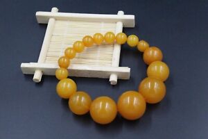 Authentic Baltic gourd shaped amber bracelet, large and small bead amber yello
