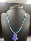 Natural  Round Turquoise Beads With Lapis Lazuli Cabochons Handmade Necklace