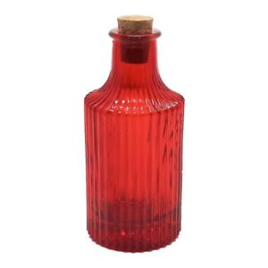 Red Colored Ribbed Glass Vase Vintage Style Collectible Bottle H = 5.5 Inches