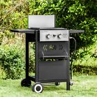Propane Gas Grill 2 Burner Flat Top Griddle Outdoor Cooking BBQ Garden Barbeque