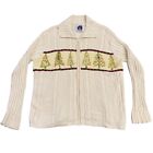 Storybook Knits XL Ivory Christmas Sweater Full Zip Cable Collar Beaded Trees