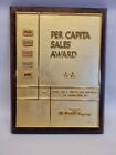 Coca-Cola Per Capita Sales Award Embossed Metal Plaque mounted on wood 1960's