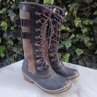Sorel Conquest Carly Tall Lace Up Leather Winter Snow Boots Women's Size 8 Black